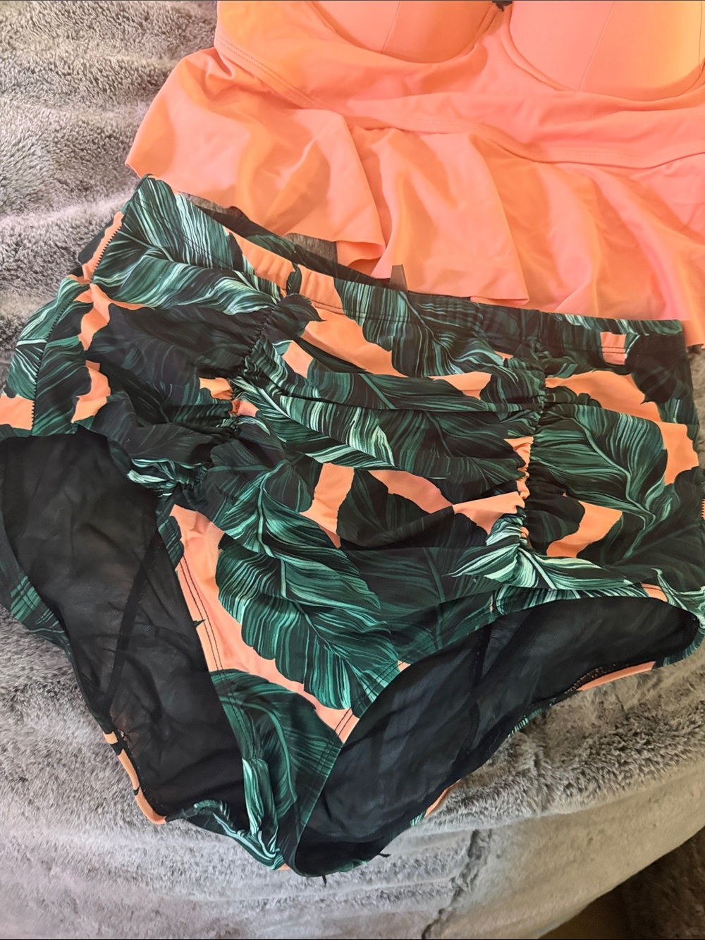 torrid Coral Peplum Bikini Top with Tropical Leaf High-Waist Bottoms - Picture 2 of 7